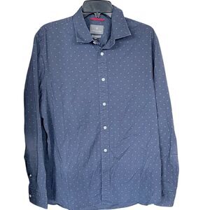 Victorinox Mens Shirt Size XL Button up Long  Sleeve Print Blue Medium Slim Fit